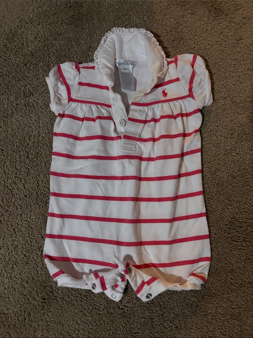Ralph Lauren White and Pink Striped Polo Romper
